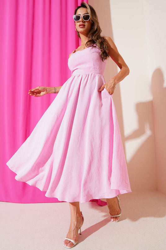 Pink Strappy Dress with Tie Back