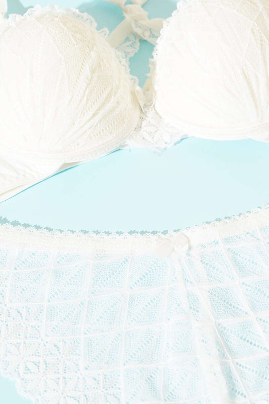 Ensemble soutien-gorge rembourré à dos croisé en dentelle écru