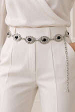 Ceinture En Argent À Chaîne Ovale Ornée De Pierres Noires