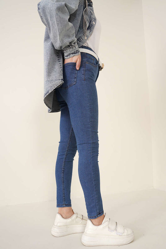 Skinny Jean Likralı Pantolon Koyu Mavi