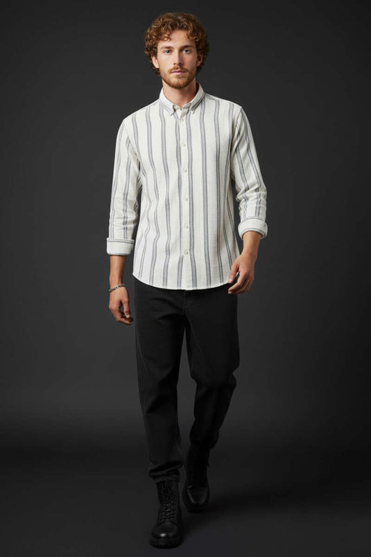 Chemise homme en lin rayée coupe ajustée gris fumée