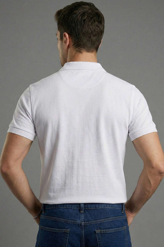 T-shirt homme slim fit à col boutonné blanc