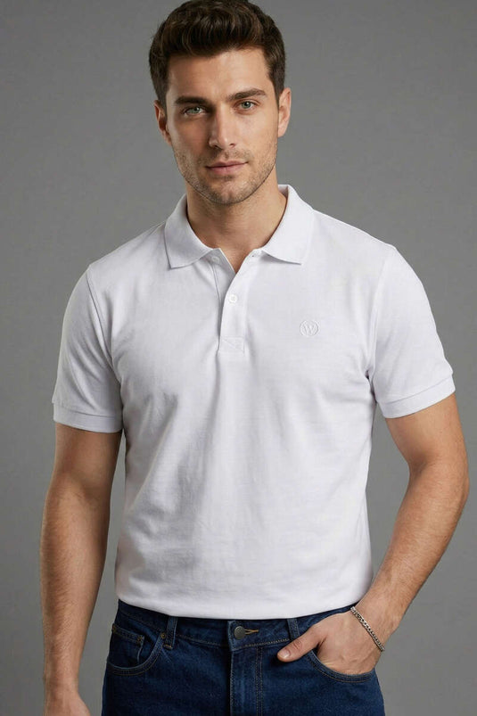T-shirt homme slim fit à col boutonné blanc