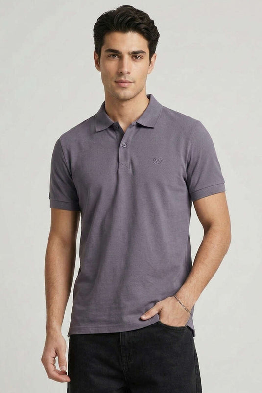 Slim Fit Herren T-Shirt mit Knopfleiste, Rauchgrau