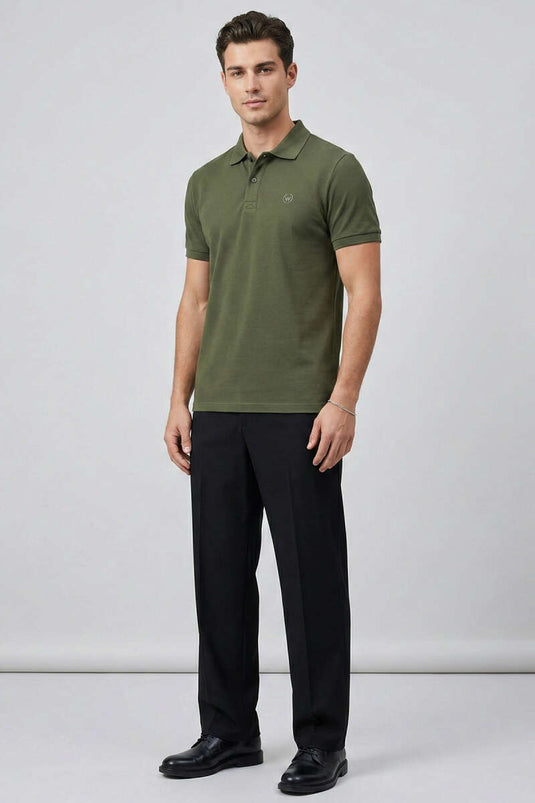 T-shirt homme slim fit kaki à col boutonné