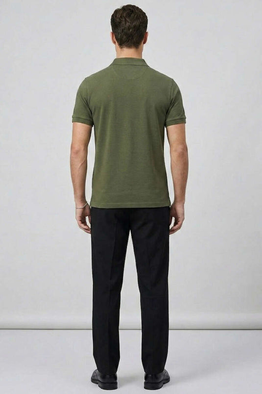 T-shirt homme slim fit kaki à col boutonné