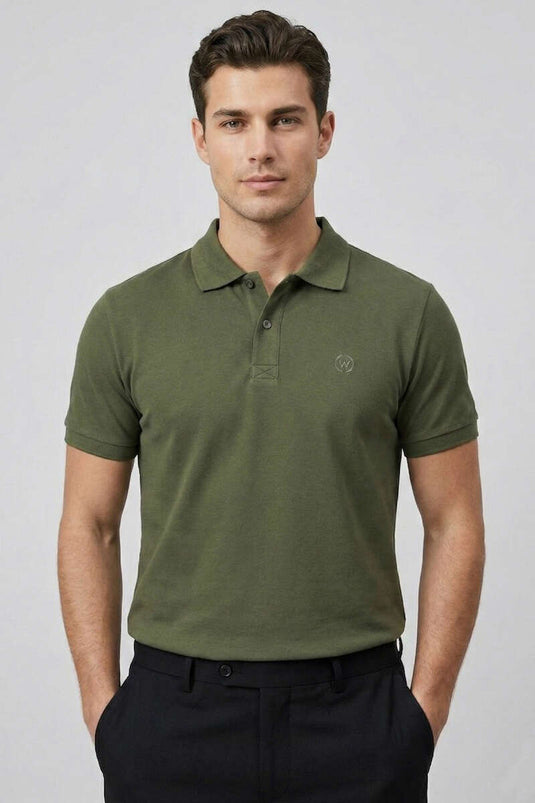 T-shirt homme slim fit kaki à col boutonné