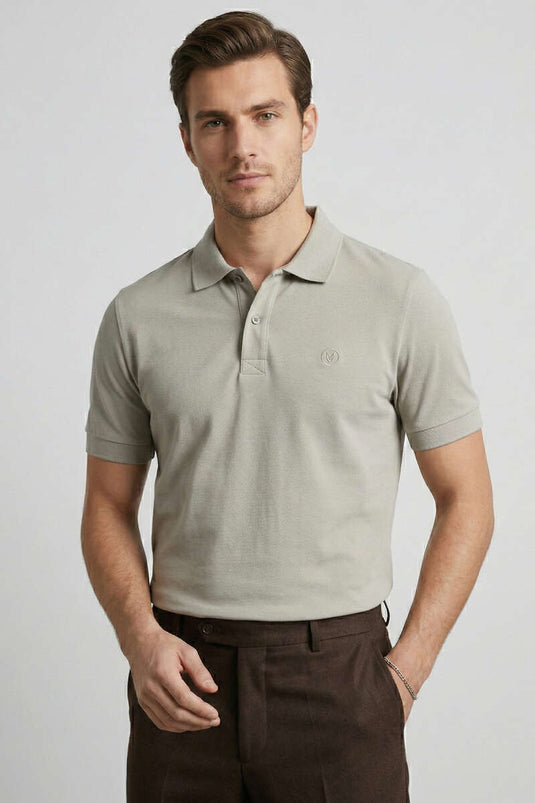 Slim Fit Yaka Düğmeli Erkek T-shirt Melanj Gri