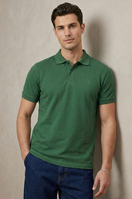 T-shirt homme slim fit col à boutons vert olive