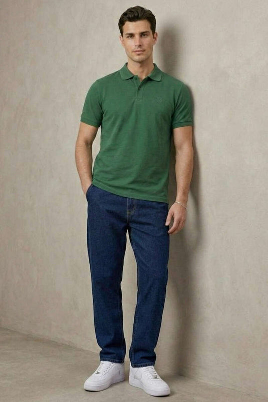 T-shirt homme slim fit col à boutons vert olive