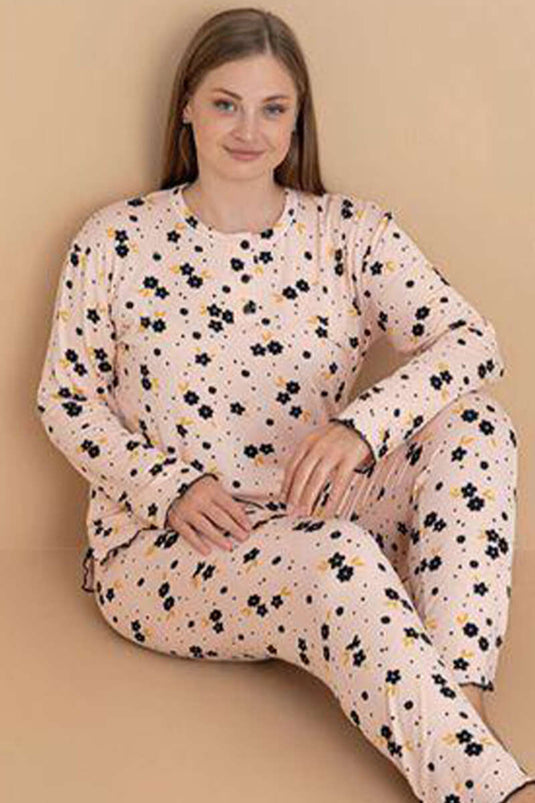 Ensemble de pyjama grande taille à fleurs douces couleur corail pâle