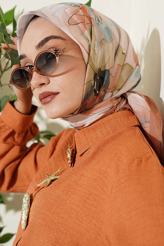 Sciarpa Morbida Con Motivi Floreali Camel