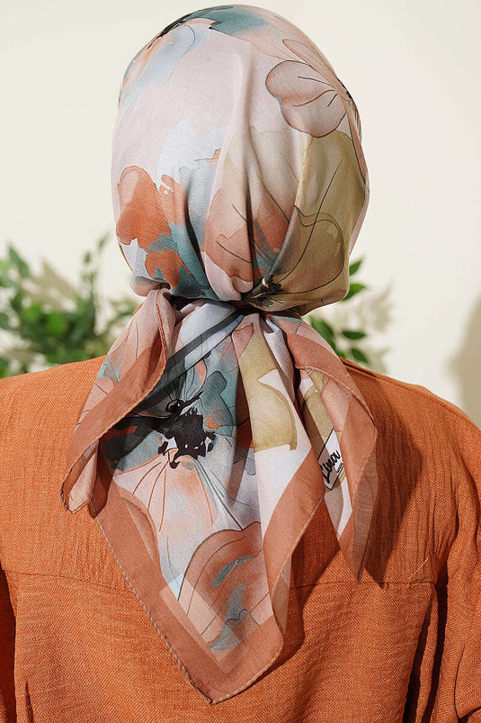 Sciarpa Morbida Con Motivi Floreali Camel