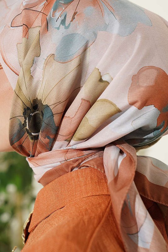 Sciarpa Morbida Con Motivi Floreali Camel