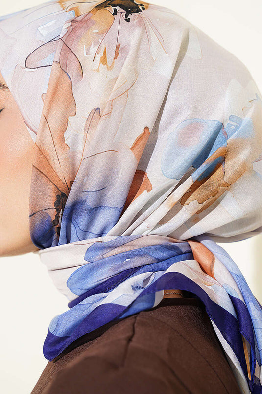 Sciarpa Con Motivi Floreali Morbida Blu Navy
