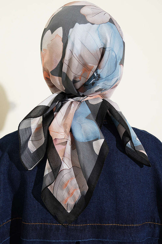 Soft Floral Patterned Scarf Black
