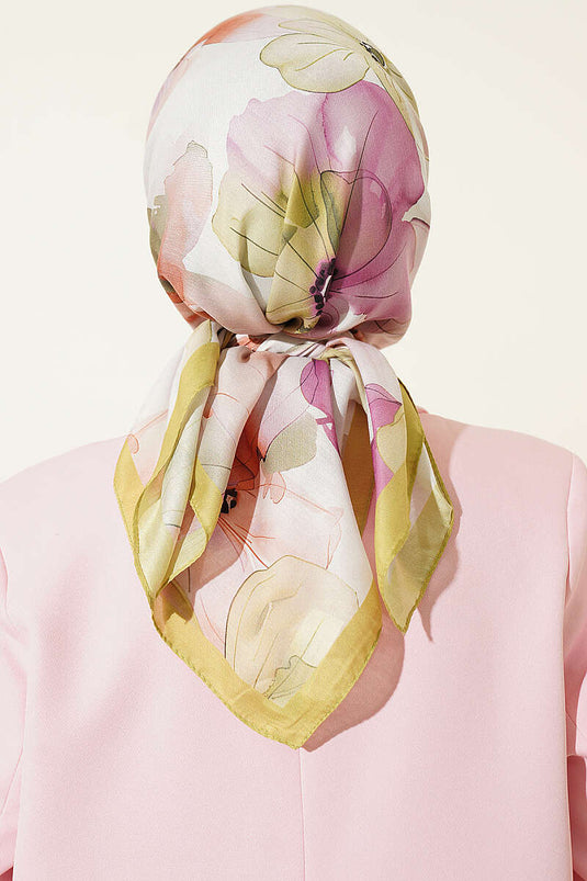 Écharpe À Motif Floral Douce Vert Olive
