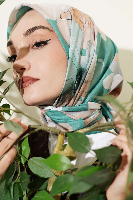 Écharpe Florale Verte Douce