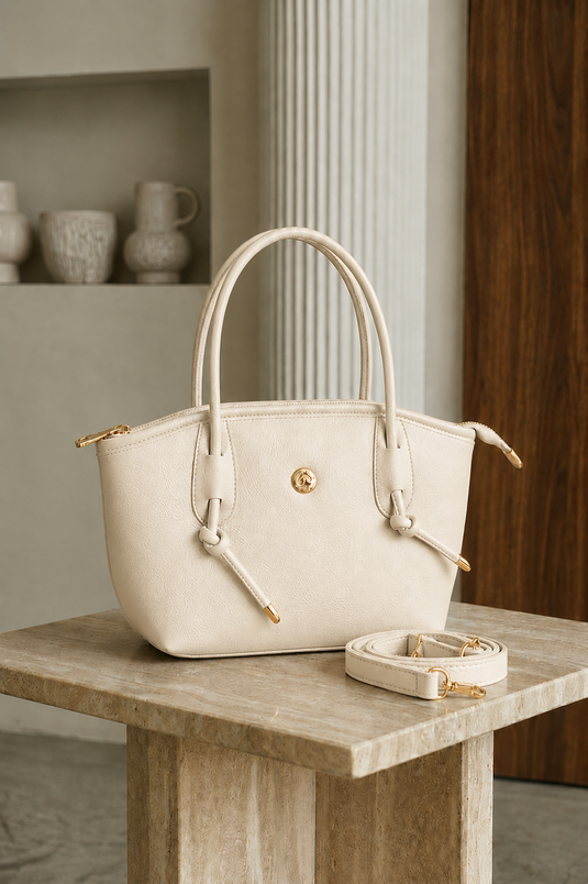 Sac doux en cuir pour main et épaule beige