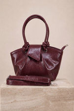 Sac À Main & Épaule En Simili Cuir Doux Avec Détails Nœud Bordeaux