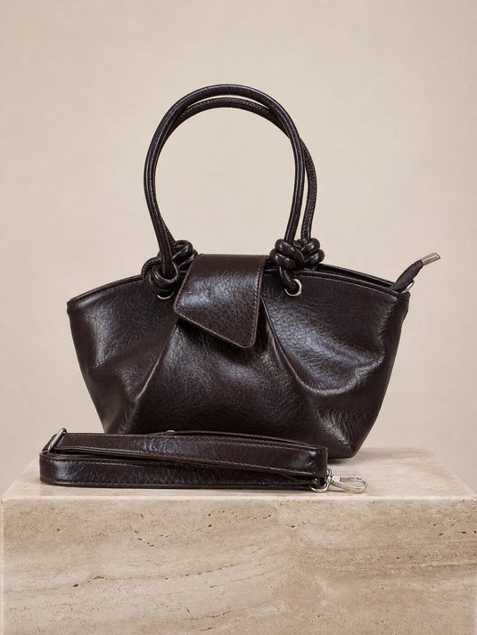 Soft Leather-Look Knot Detail Hand & Shoulder Bag Brown