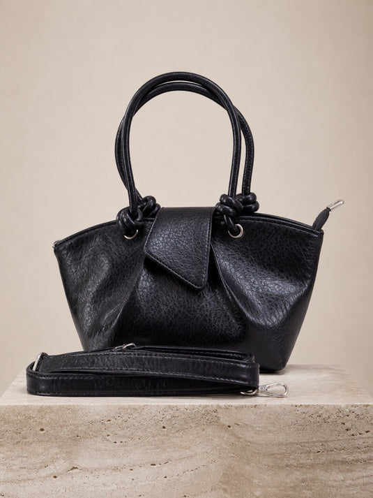 Soft Leather-Look Knot Detail Hand & Shoulder Bag Black