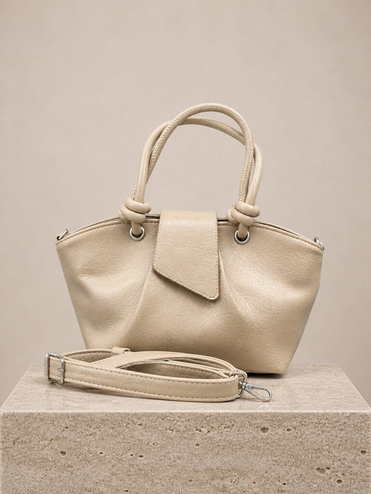 Soft Leather-Look Knot Detail Hand & Shoulder Bag in Mink