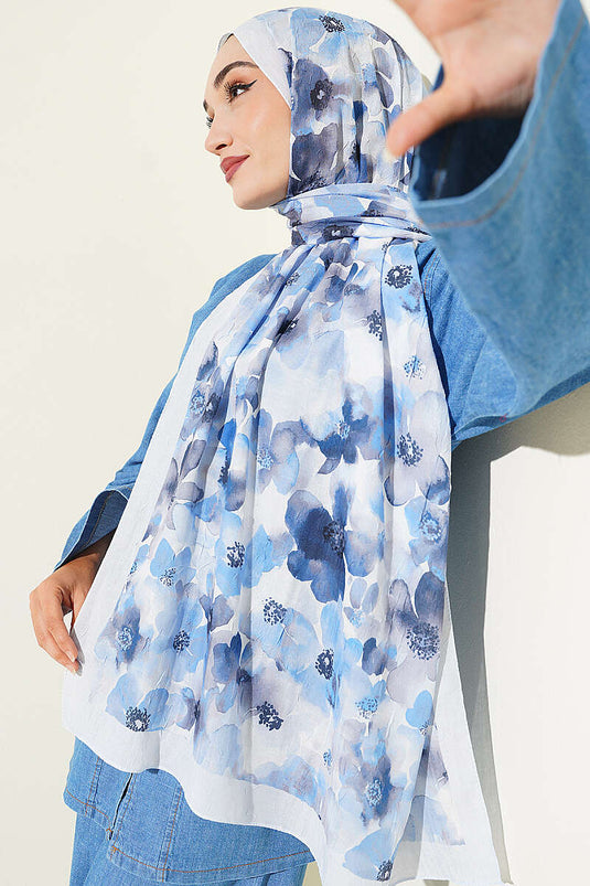 Soft Flora Bambu Kraş Şal Bebe Mavi