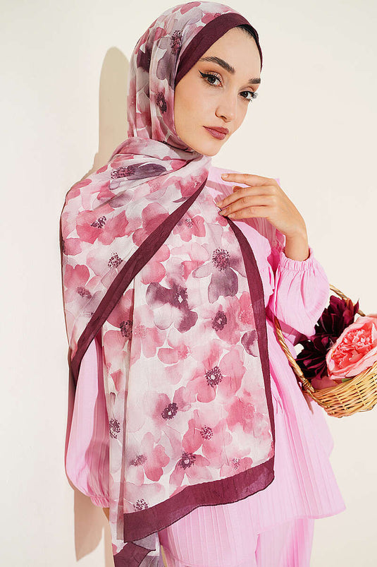 Soft Flora Bambu Kraş Şal Bordo