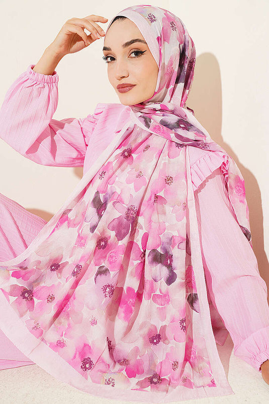 Soft Flora Bambu Kraş Şal Pembe