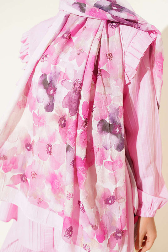 Soft Flora Bambu Kraş Şal Pembe
