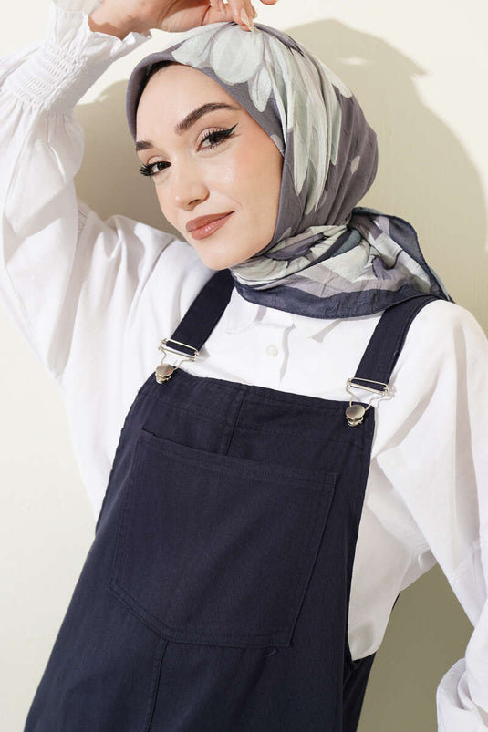 Foulard en coton imprimé floral doux gris fumé