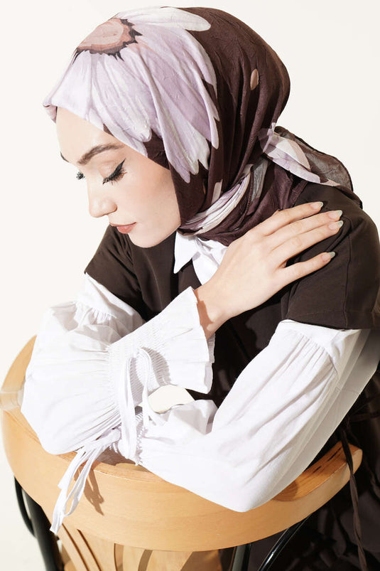 Foulard en coton imprimé floral doux marron