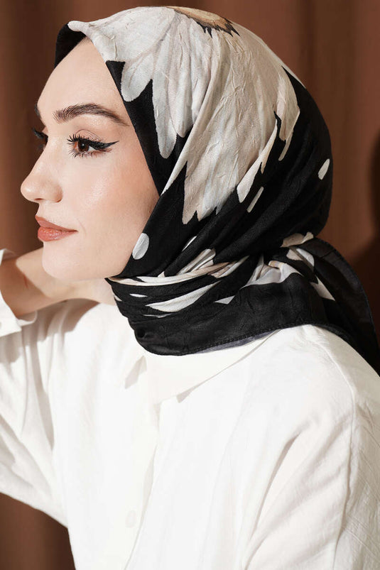 Foulard en coton imprimé floral doux noir beige