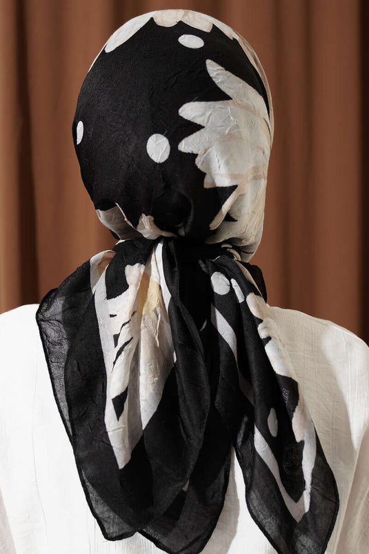 Foulard en coton imprimé floral doux noir beige