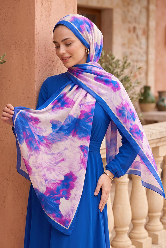 Série de châles floraux doux bleu