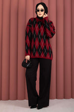 Pull en tricot motif baklava Softie bordeaux-noir