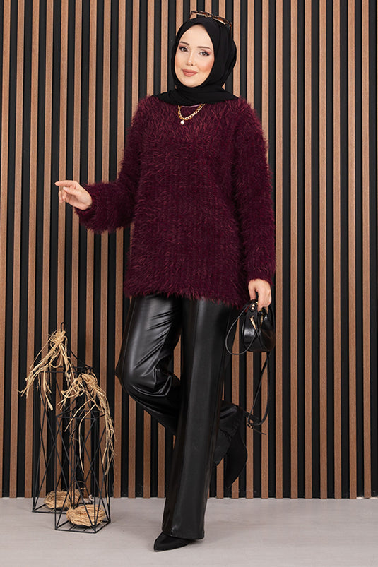 Pull en maille douce et texturée bordeaux