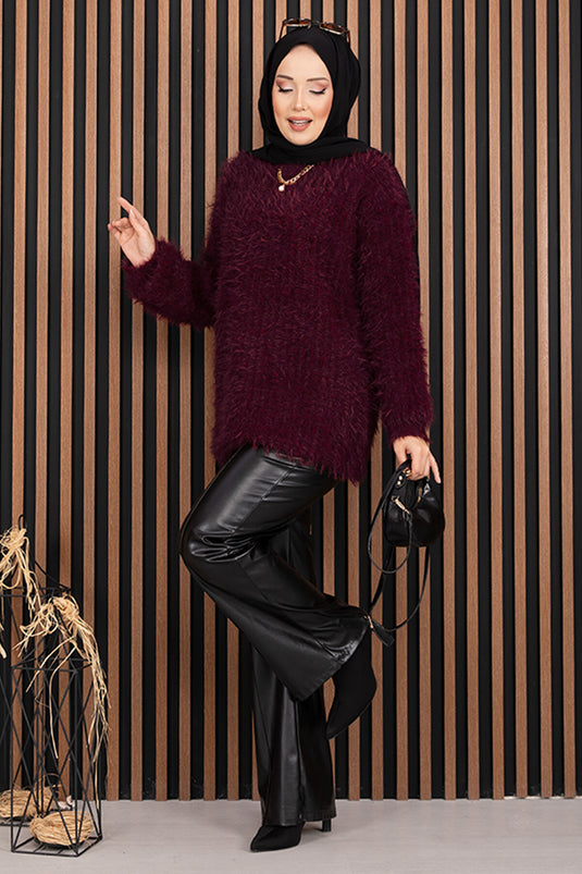 Pull en maille douce et texturée bordeaux