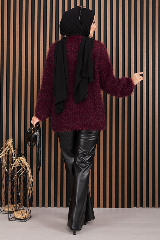 Pull en maille douce et texturée bordeaux