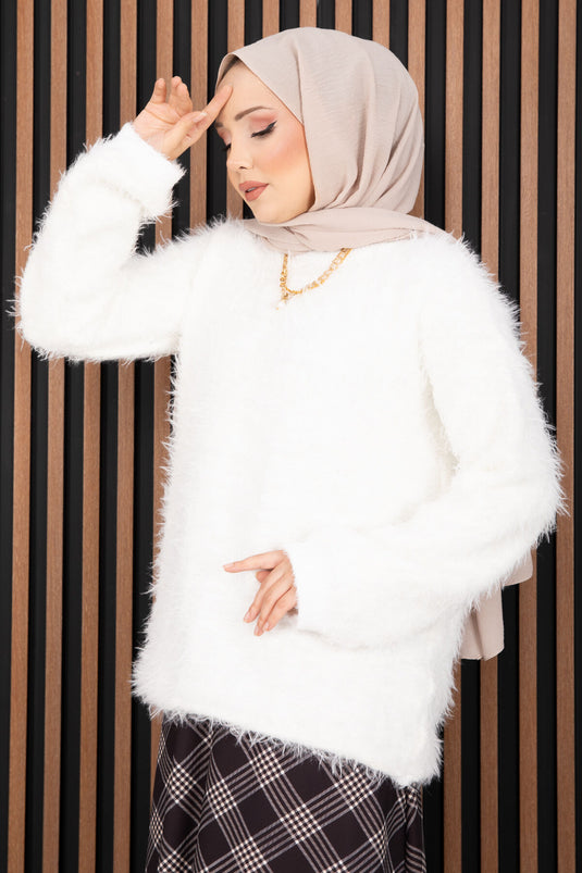 Pull en maille douce et texturée, écru