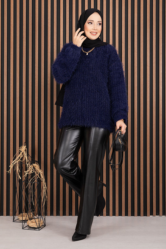 Pull en maille douce et texturée bleu marine