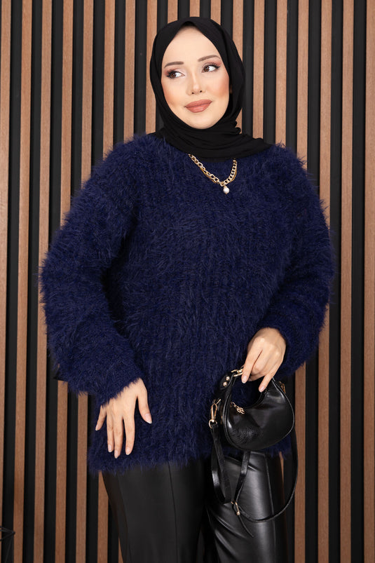 Pull en maille douce et texturée bleu marine