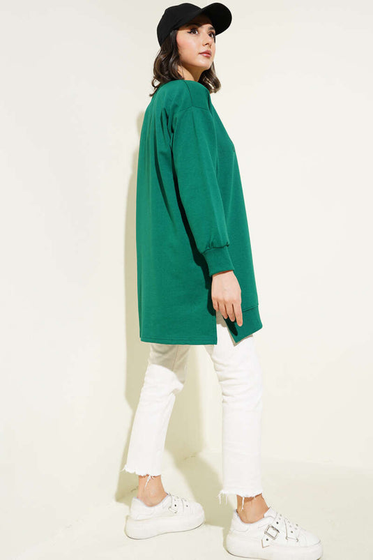 Tunic Verde con Stampa a Due Corde