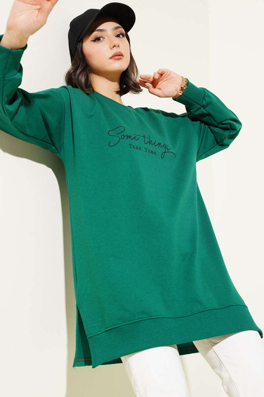 Tunic Verde con Stampa a Due Corde