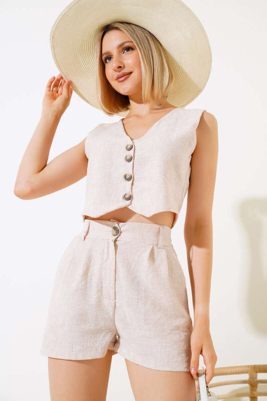 Ensemble en lin beige avec short