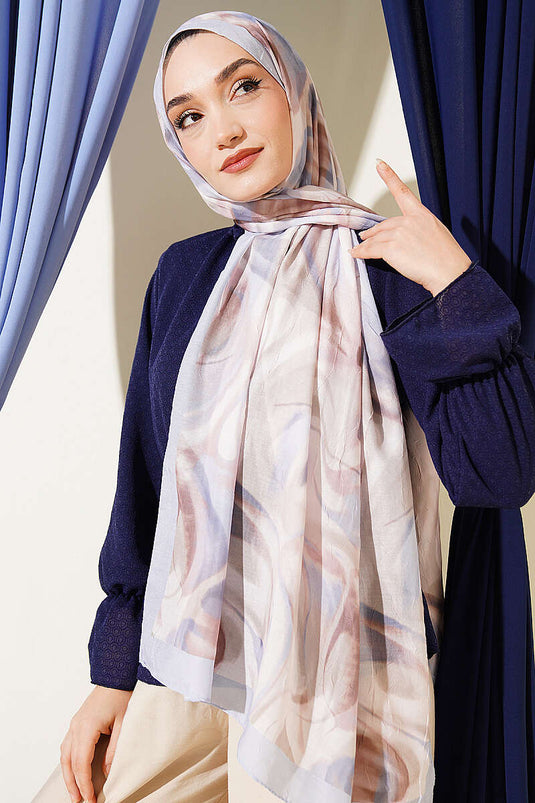 Abstraktes Blattmuster Bambus Crêpe Schal Babyblau