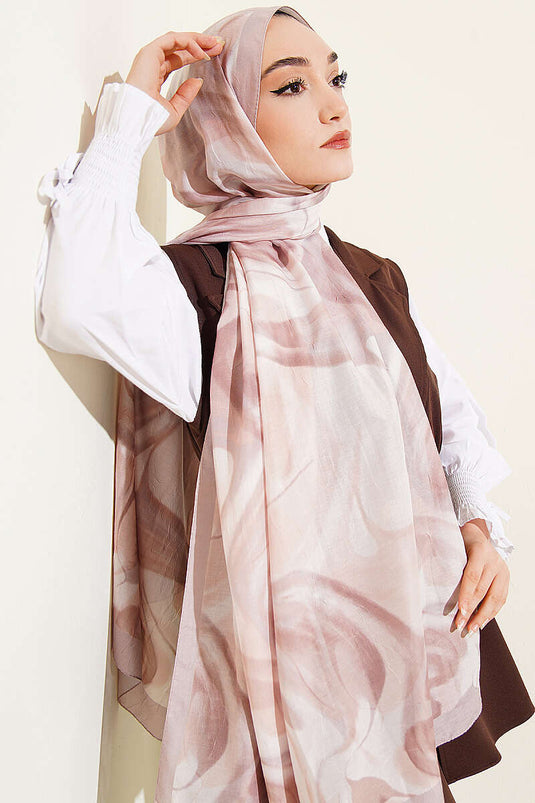 Écharpe en bambou à motif feuilles abstraites, beige sable