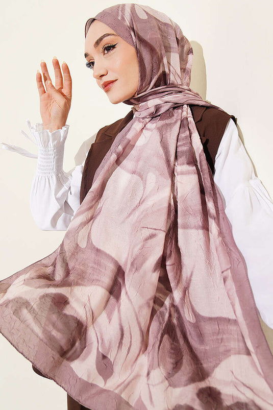 Foulard en bambou à motif feuilles abstraites, couleur vison