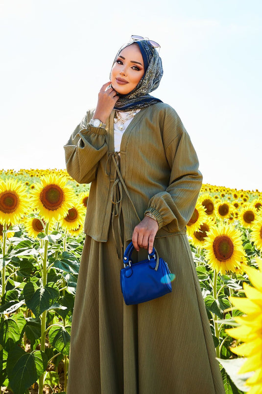 Sports Kimono Skirt Set Khaki